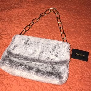 NWT Forever21 grey fuzzy handbag